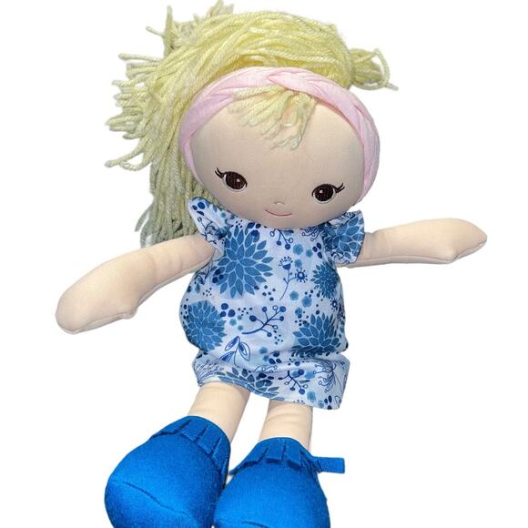 Baby Gund Doll Plush Floral Dress Embroidered Nursery Decor Shower Gift Blue 13" - Picture 2 of 12